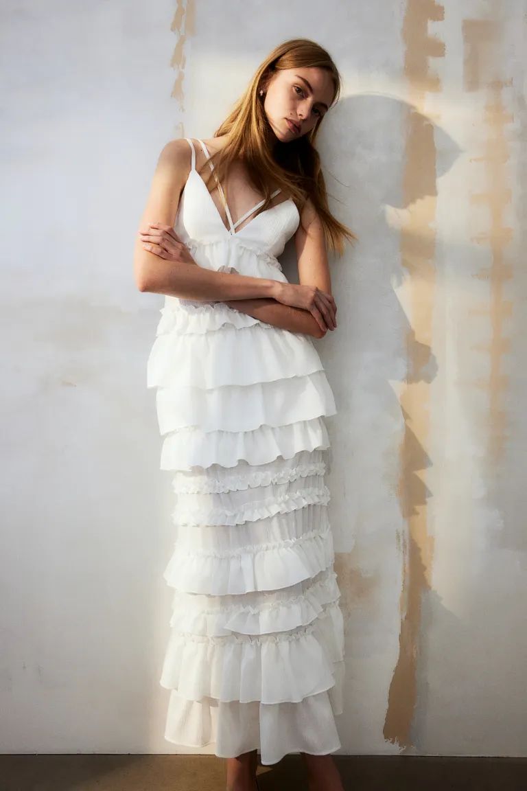 Crinkled Tiered Maxi Dress - Cream - Ladies | H&M US | H&M (US + CA)