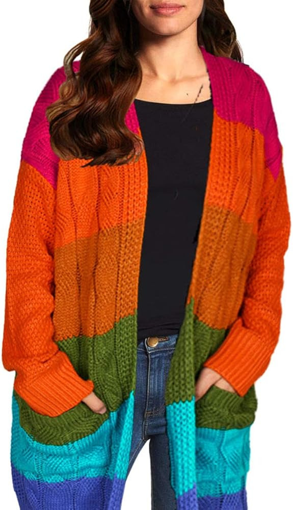 GIBLY Women's Casual Long Sleeve Cardigan Soft Thick Knitting Sweater Rainbow Color Cardigan Coat... | Amazon (US)