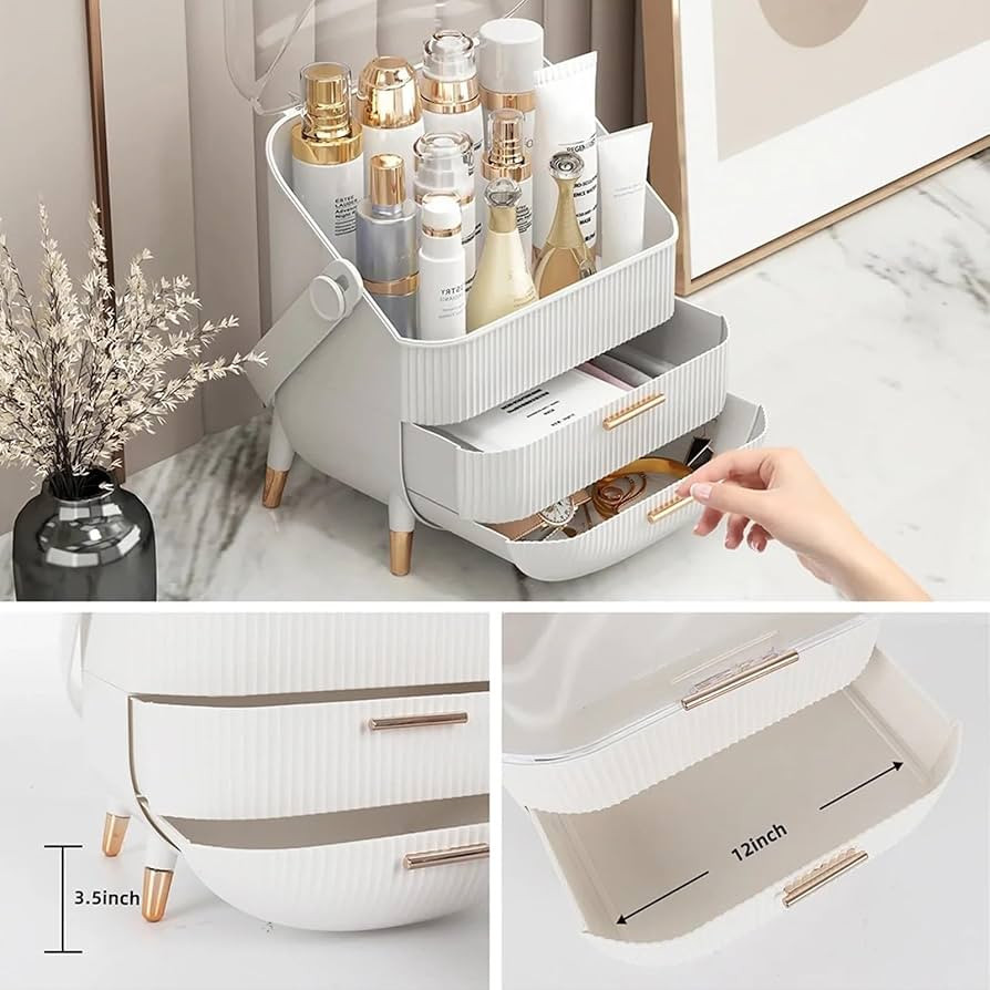 RMAN Makeup Organizer for Vanity Make up and Cosmetics Storage with Lid and Drawers Skincare Orga... | Amazon (US)