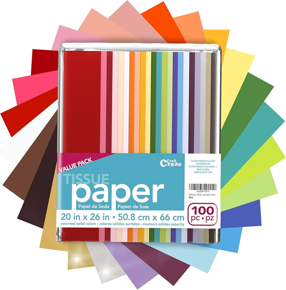 Craft Craze 100 Sheets (20" x 26") 25 Assorted Colors Premium Quality Tissue Paper for Gift Wrapp... | Amazon (US)