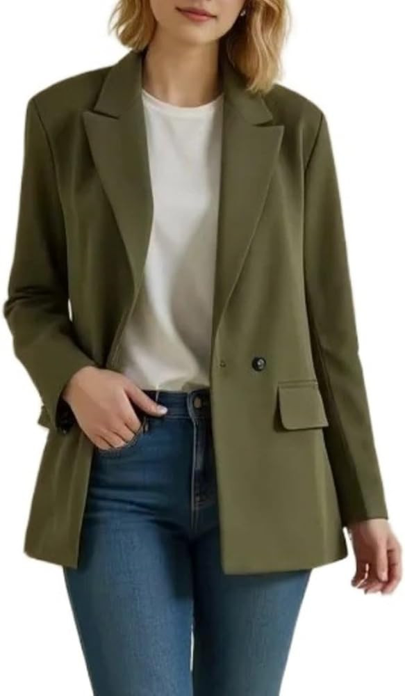 Casual Blazer Jacket for Women Solid Color Notched Lapel Elegant Suit Blazer with Pockets | Amazon (US)