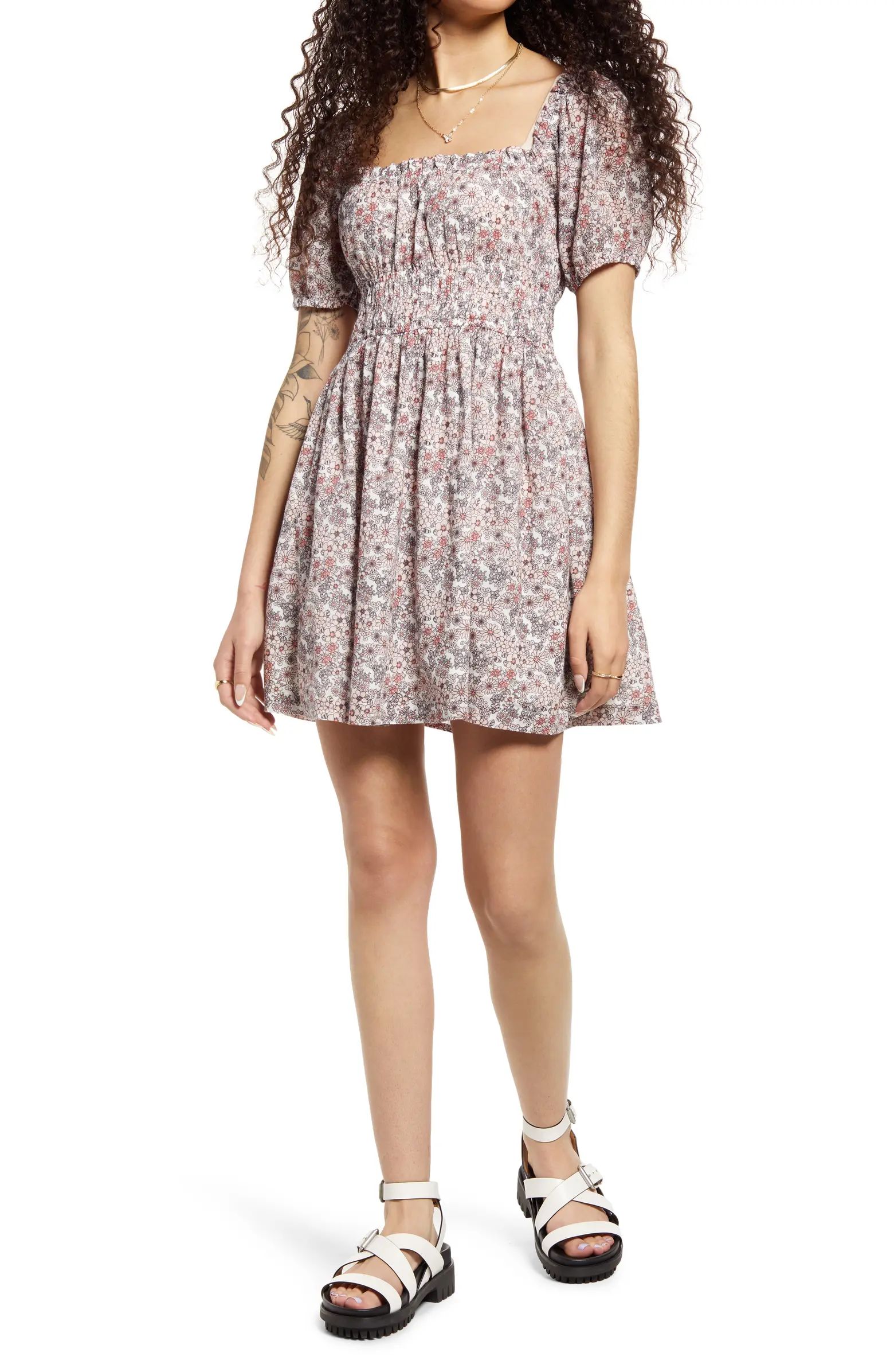 BP. Shirred Puff Sleeve Cotton Prairie Dress | Nordstrom | Nordstrom