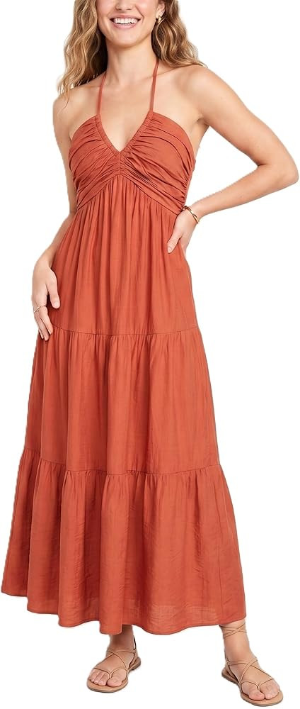 Women's Casual Halter Tiered Vacation Maxi Dress with Pockets | Amazon (US)