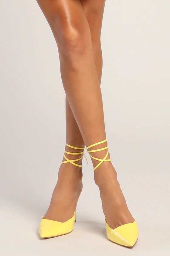 Lumik Yellow Patent Pointed-Toe Lace-Up Pumps | Lulus (US)