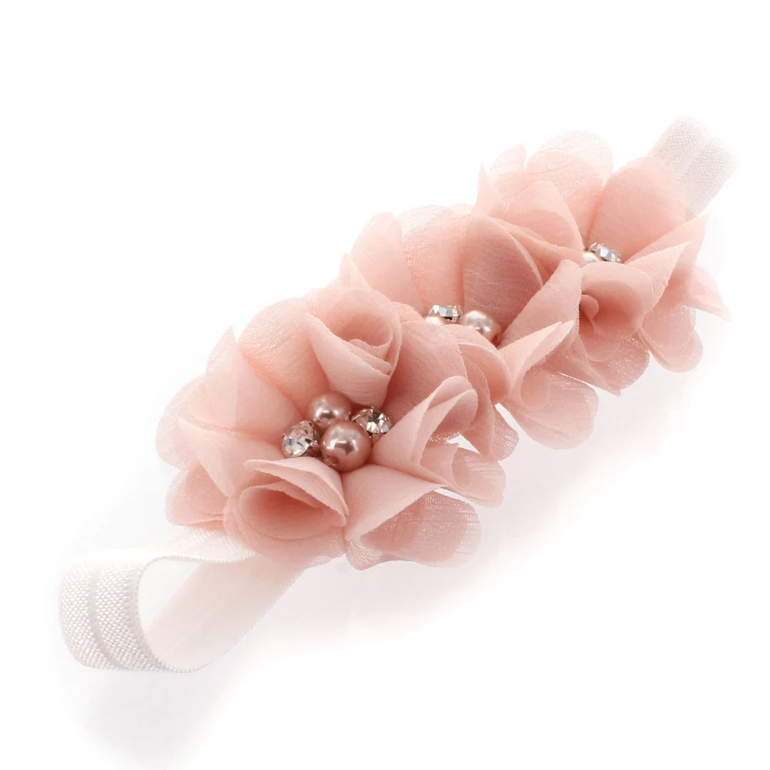 Pink Blush Beaded Chiffon 3-flower Headband - Choose Baby or Girl Size - Etsy | Etsy (US)