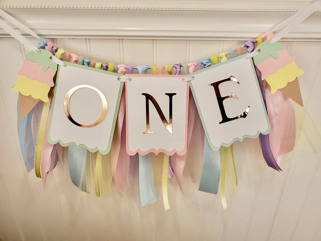 Ice Cream High Chair Banner. Ice Cream ONE Birthday Garland. Ice Cream Party Decorations. Fully a... | Etsy (US)