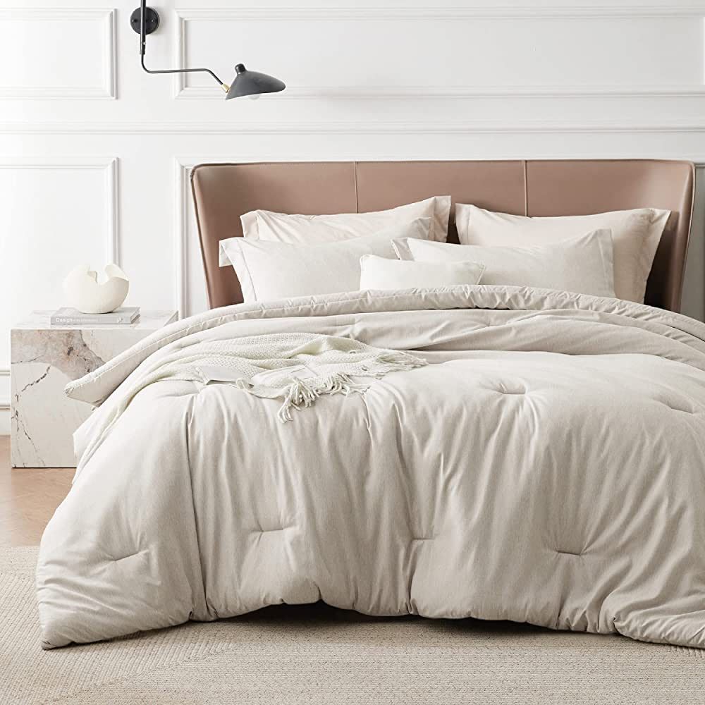 Bedsure Queen Comforter Set - Beige Comforter Queen Size, Soft Bedding for All Seasons, Cationic ... | Amazon (US)