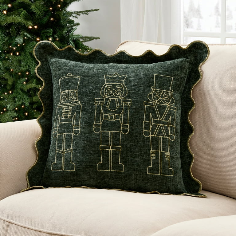 My Texas House 18" x 18" Green Nutcracker Chenille Holiday Decorative Pillow | Walmart (US)