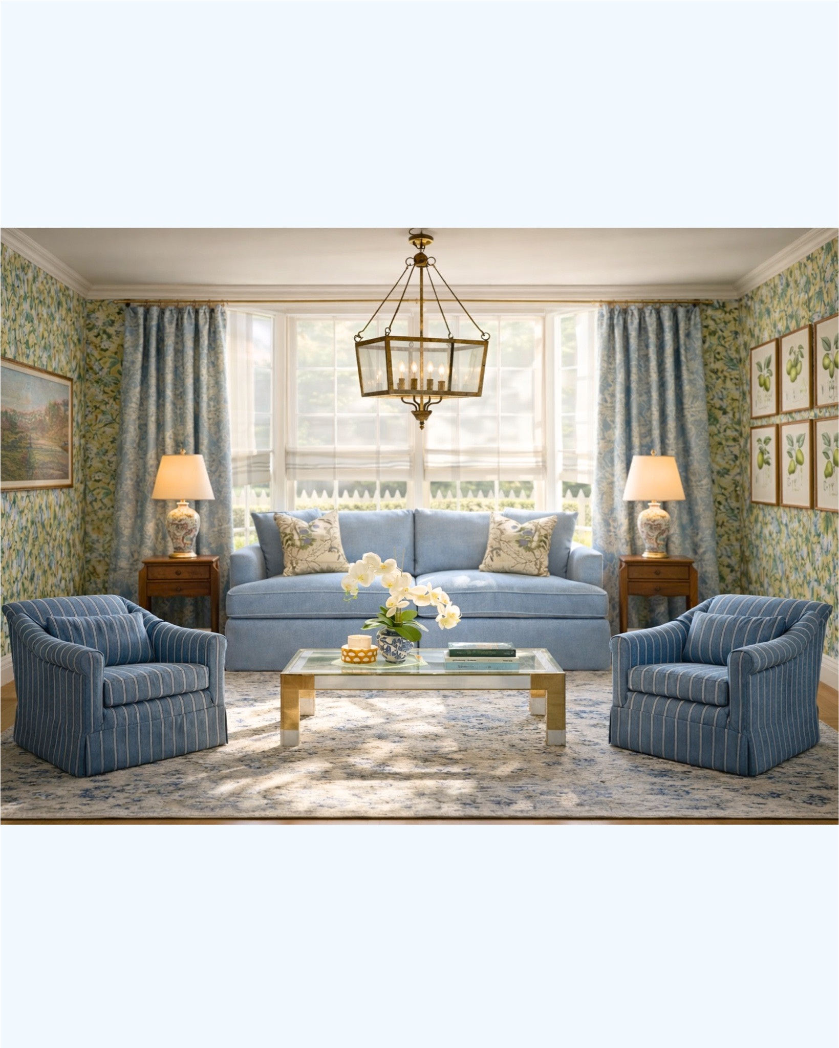 A sitting room design and renders of this gorgeous blue, green and yellow pattern drenched room! 

#LTKSaleAlert #LTKHome #LTKdayinmylife