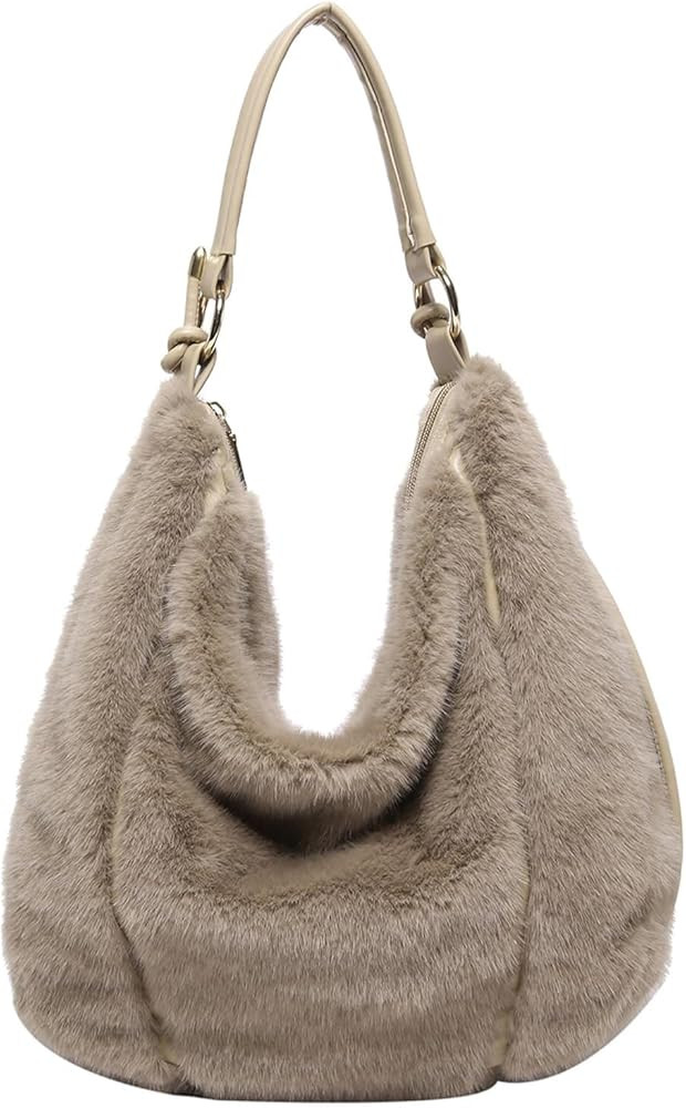 Fluffy Tote Bag, Winter Fuzzy Purses for Women Faux Fur Bag Soft Furry Shoulder Bag | Amazon (US)