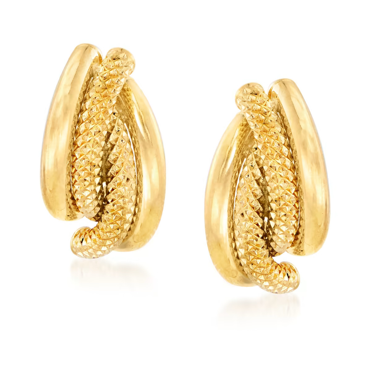 Italian Textured and Polished 18kt Yellow Gold Earrings | Ross-Simons