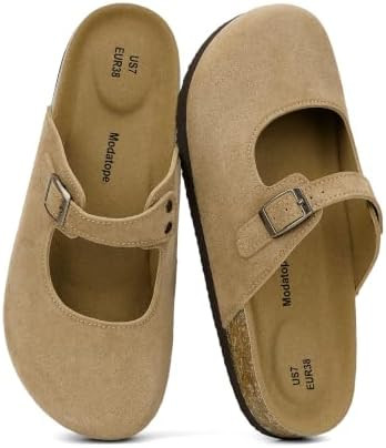 Modatope Women Mary Jane Clogs Faux Suede Cork Footbed Mule | Amazon (US)