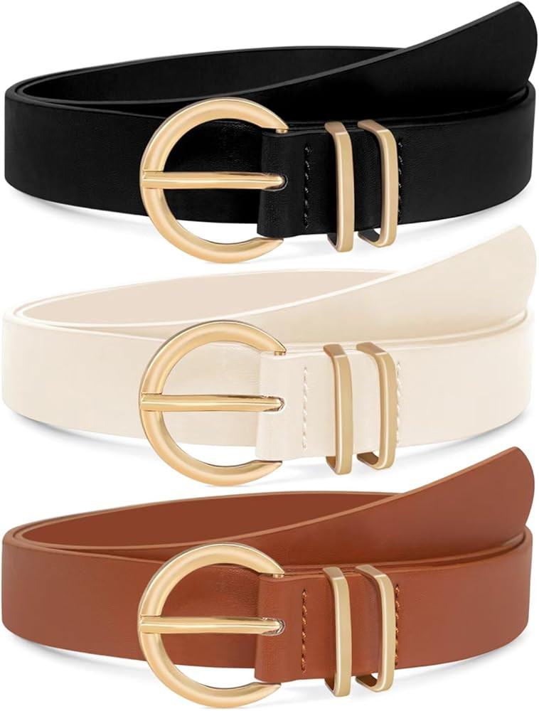 3 Pack Women's Fashion Leather Belts Jeans,Gold Buckle Soft Casual Solid Ladies Girls Waist Belts... | Amazon (CA)