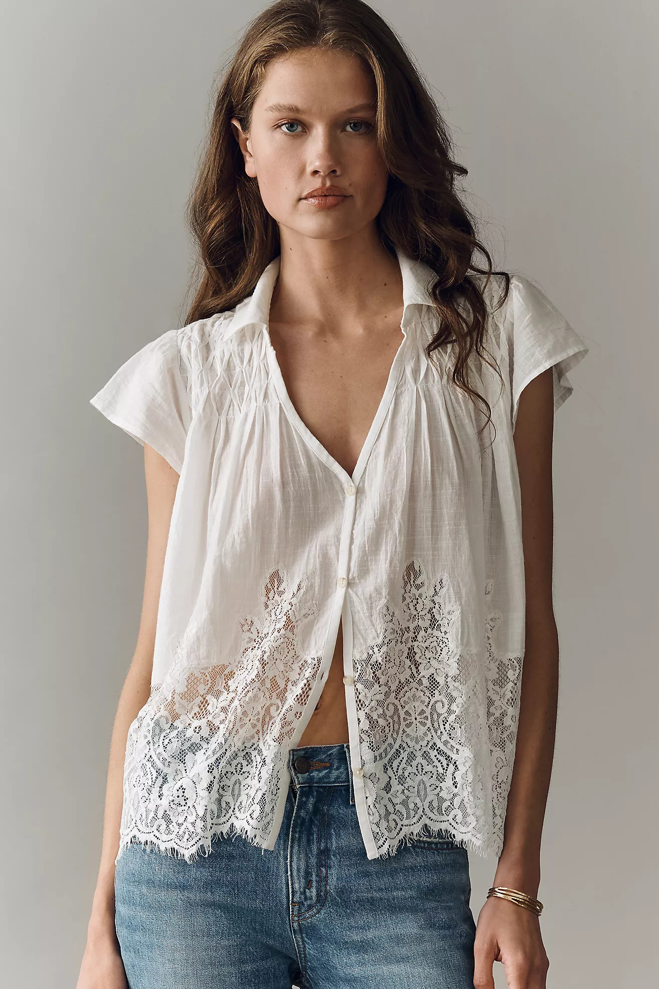 By Anthropologie Cotton Lace Buttondown Shirt | Anthropologie (US)