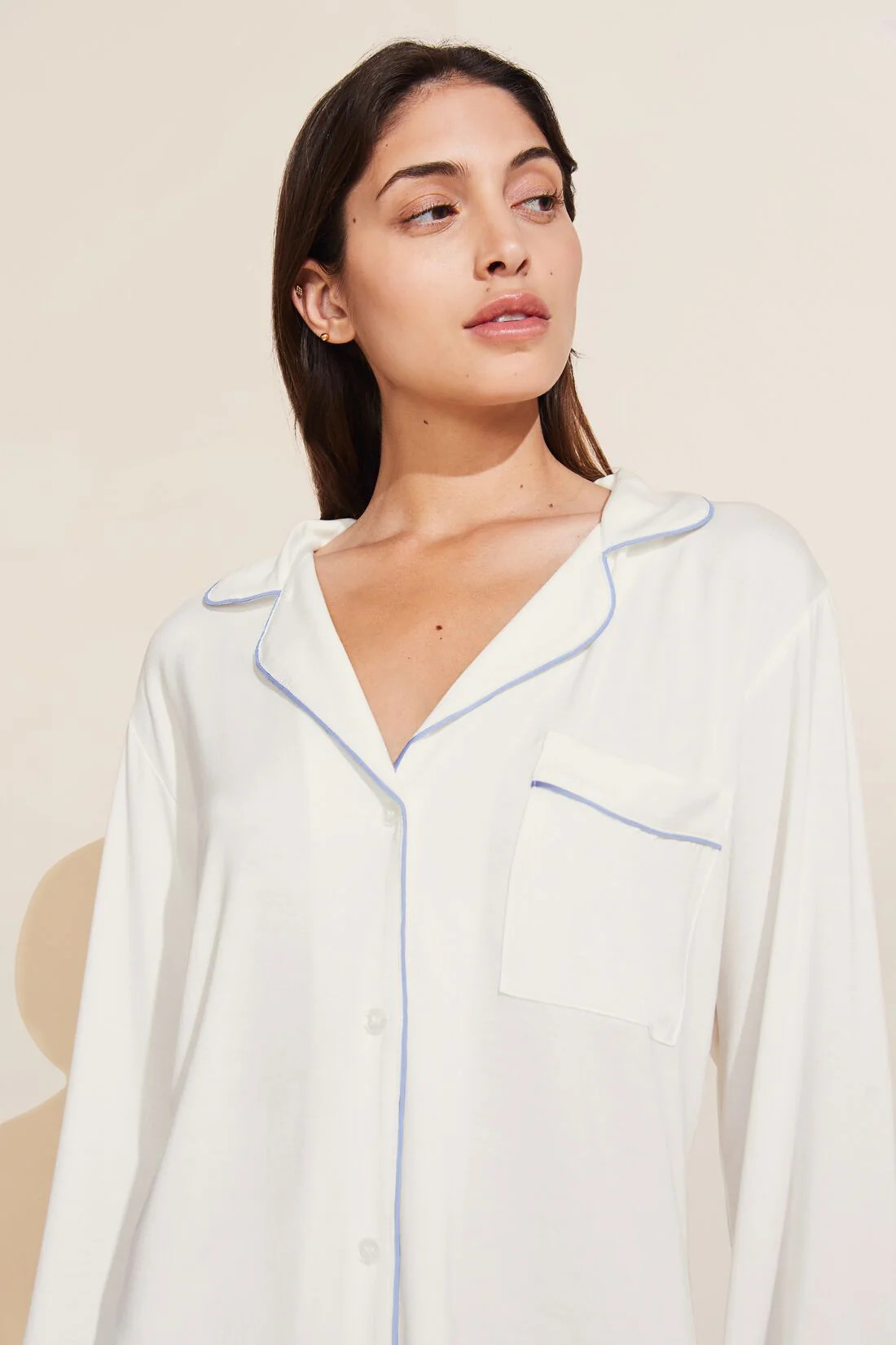 Gisele TENCEL™ Modal Long PJ Set - White/Ice Blue | Eberjey