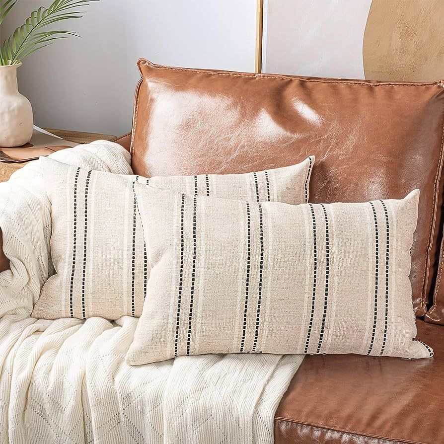 AELS 12x20 Decorative Farmhouse Linen Throw Pillow Covers, Boho Textured Pillow Case, Set of 2, B... | Amazon (US)