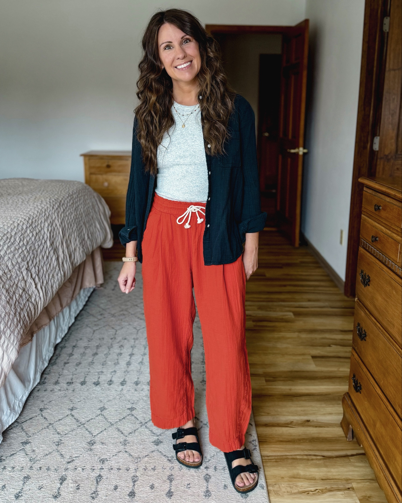 small in my tank (has a built in bra! So nice!), xs in my gauze cotton button up (also have in small in green and really like that fit!), xs petite in my gauze cotton pants (also own in yellow!) and 6 in my sandals!

#LTKPetite #LTKootd #LTKSeasonal