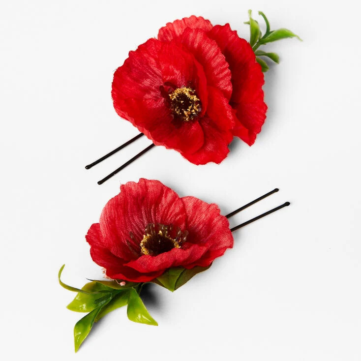 Red Poppy Floral Hair Pins - 2 Pack | Claire's (UK)