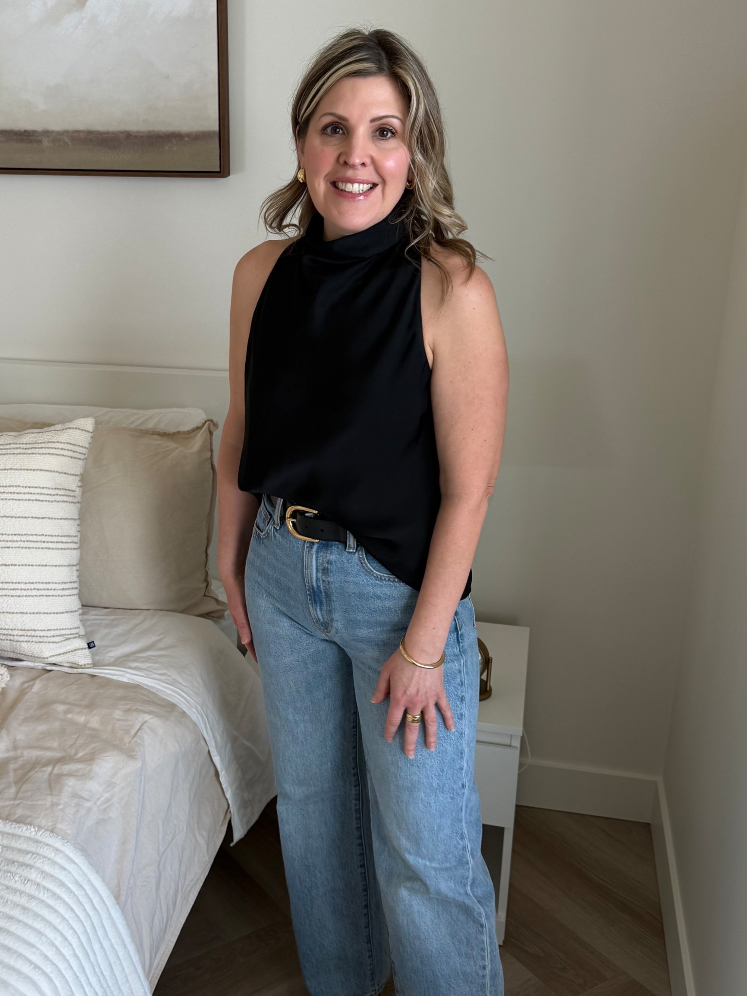 Satin halter top! 🖤🖤 @Aritzia 

#LTKootd #LTKgrwm #LTKOver40