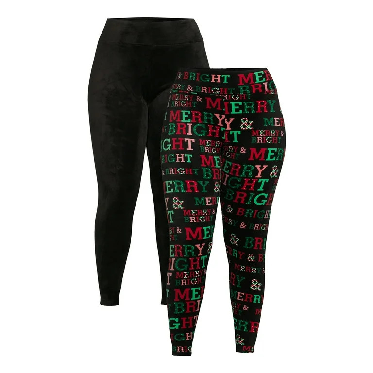 No Boundaries Juniors' Plus Size Holiday Christmas Velour Ankle Leggings, 2-Pack | Walmart (US)