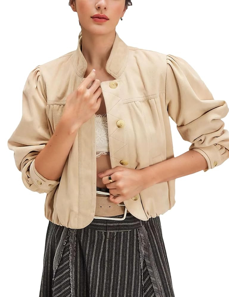 Wanzetaly Women's Faux Suede Jacket Casual Oversized Leather Coat with Pocket Button Bomber Jacke... | Amazon (US)