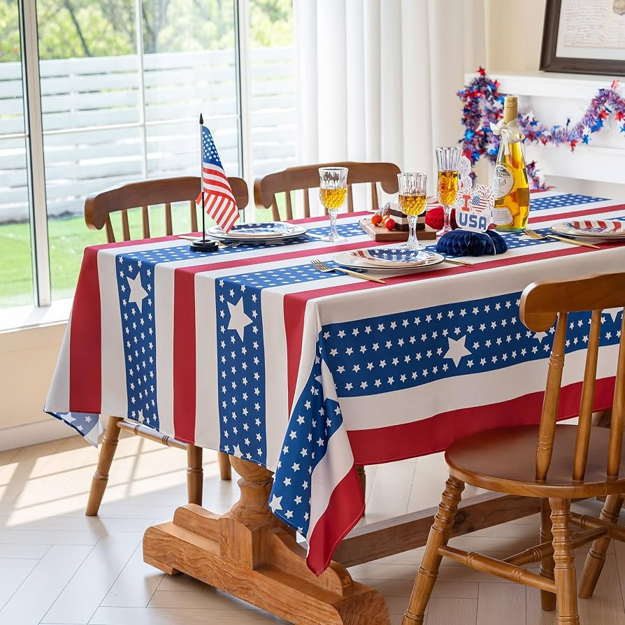 4th of July Tablecloth Patriotic Decorations - 57 x 84 Inch Stars Stripes Red White and Blue Tabl... | Amazon (US)
