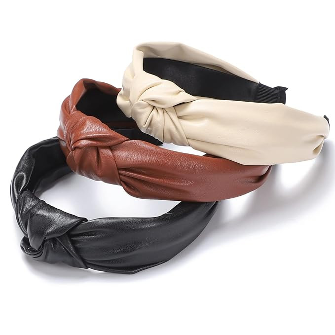 Etercycle 3 Pcs Pu Leather Knotted Headbands, Top Knot Pu Headband for Women, Hair Accessories fo... | Amazon (US)