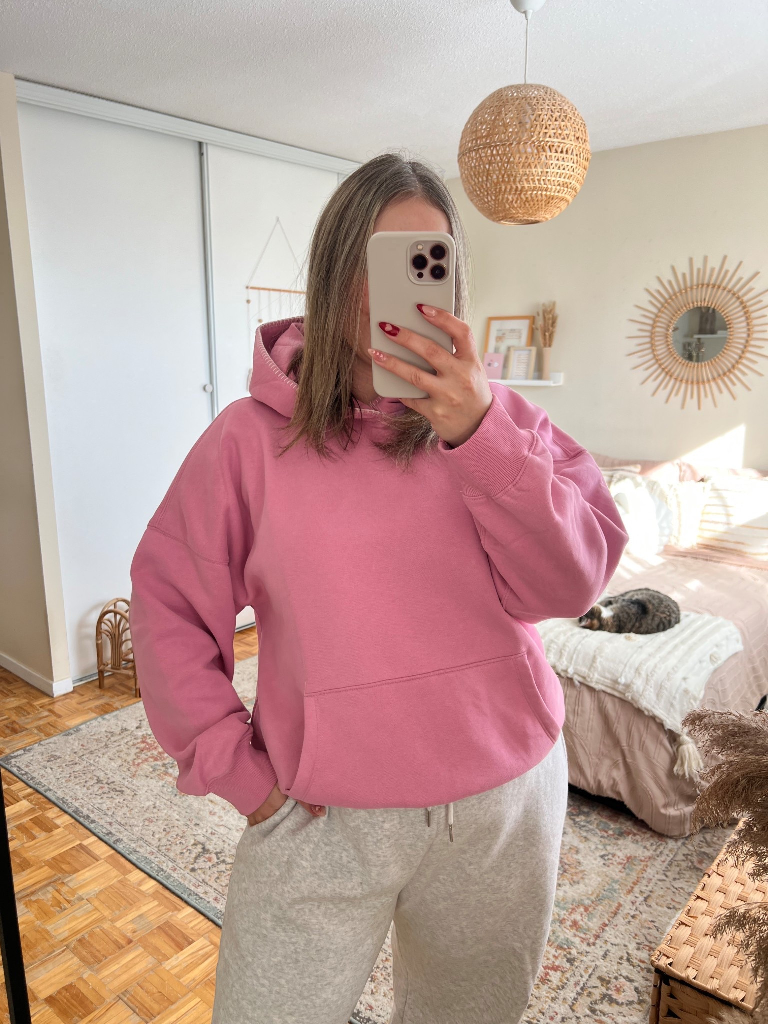 Love this pink hoodie for Valentines Day and spring! Code DENIMAF for extra 15% off! Hoodie runs small, sized up to XL for an oversized fit. Wearing my usual L in the sweatpants. Comfy outfits, everyday style 
@abercrombie 

#LTKmidsize #LTKsale