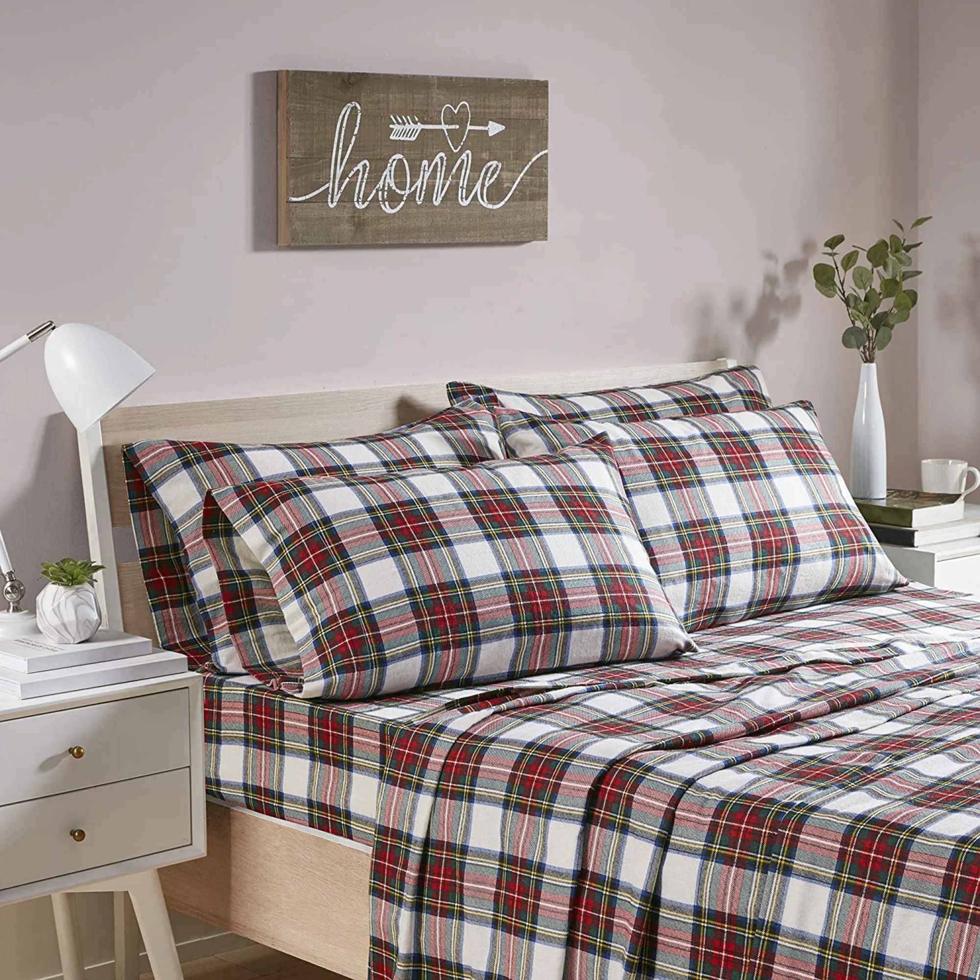 Comfort Spaces Scottish Plaid 100% Cotton Flannel Printed Sheet Set, King, Red Plaid | Walmart (US)