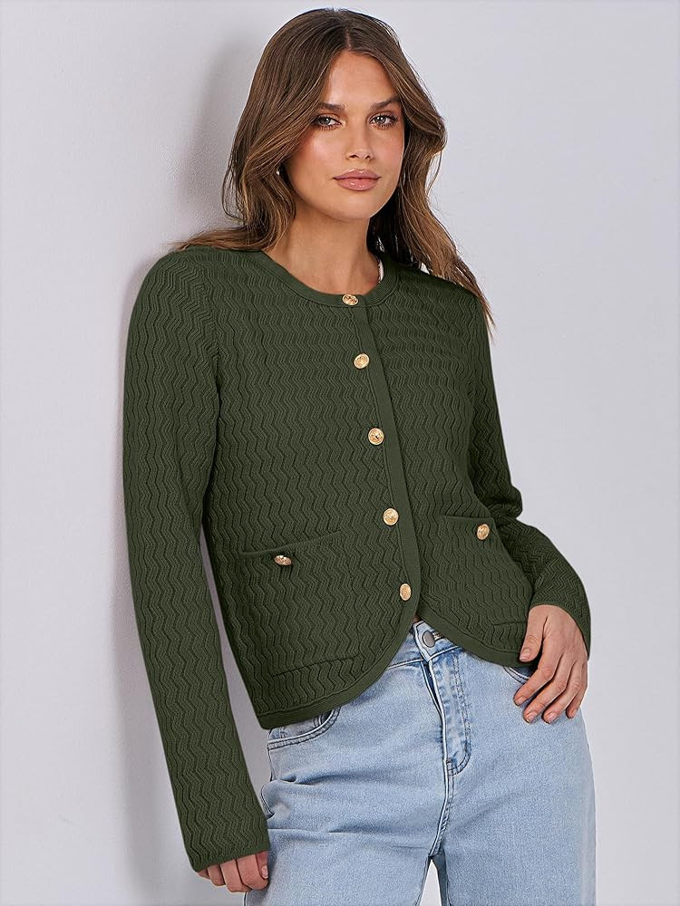 Caracilia Women's Cropped Cardigan Sweaters Open Front Button Down Knit Lady Jackets Outerwear wi... | Amazon (US)