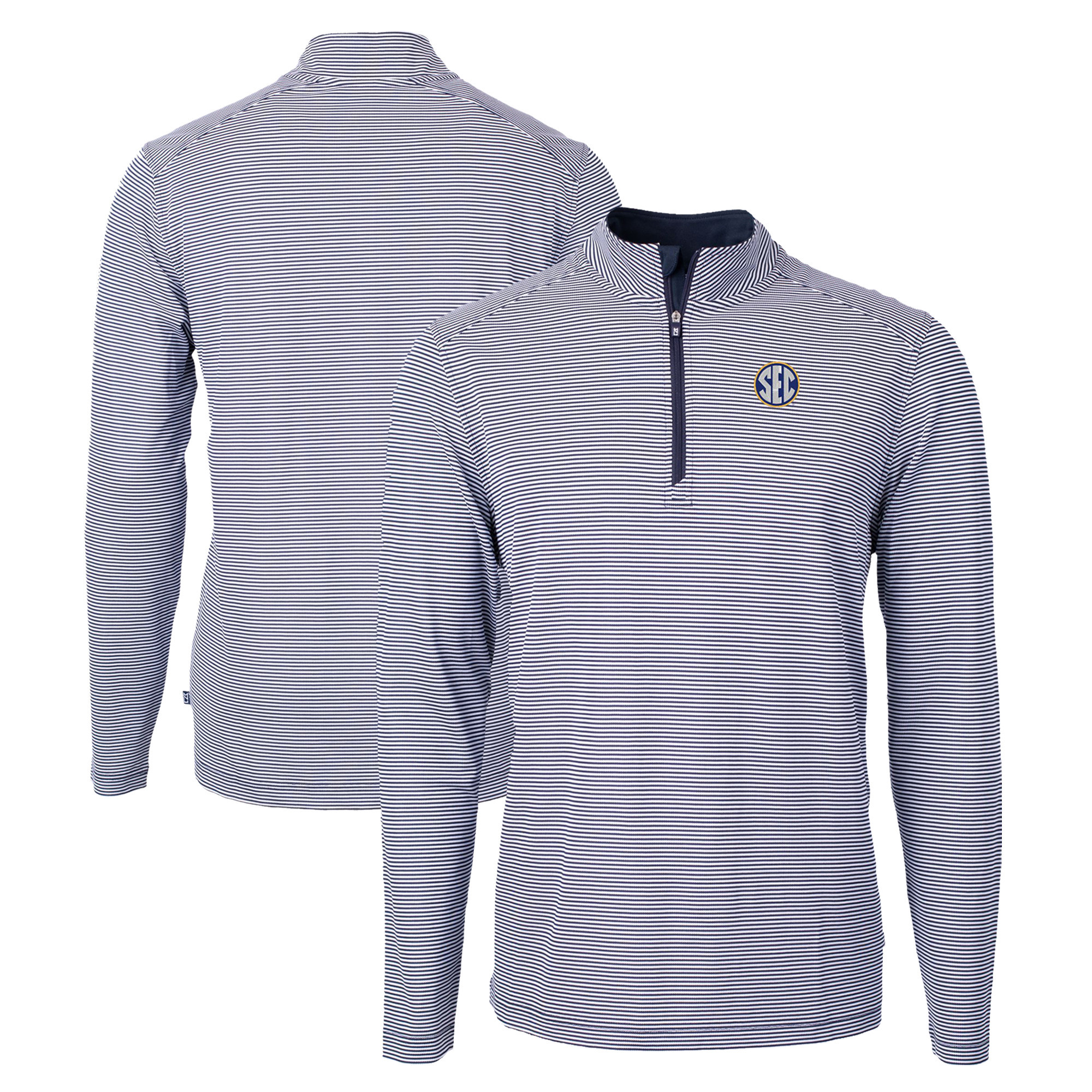 Men's Cutter & Buck Navy SEC Gear Virtue Eco Pique Micro Stripe Recycled Polo | Fanatics