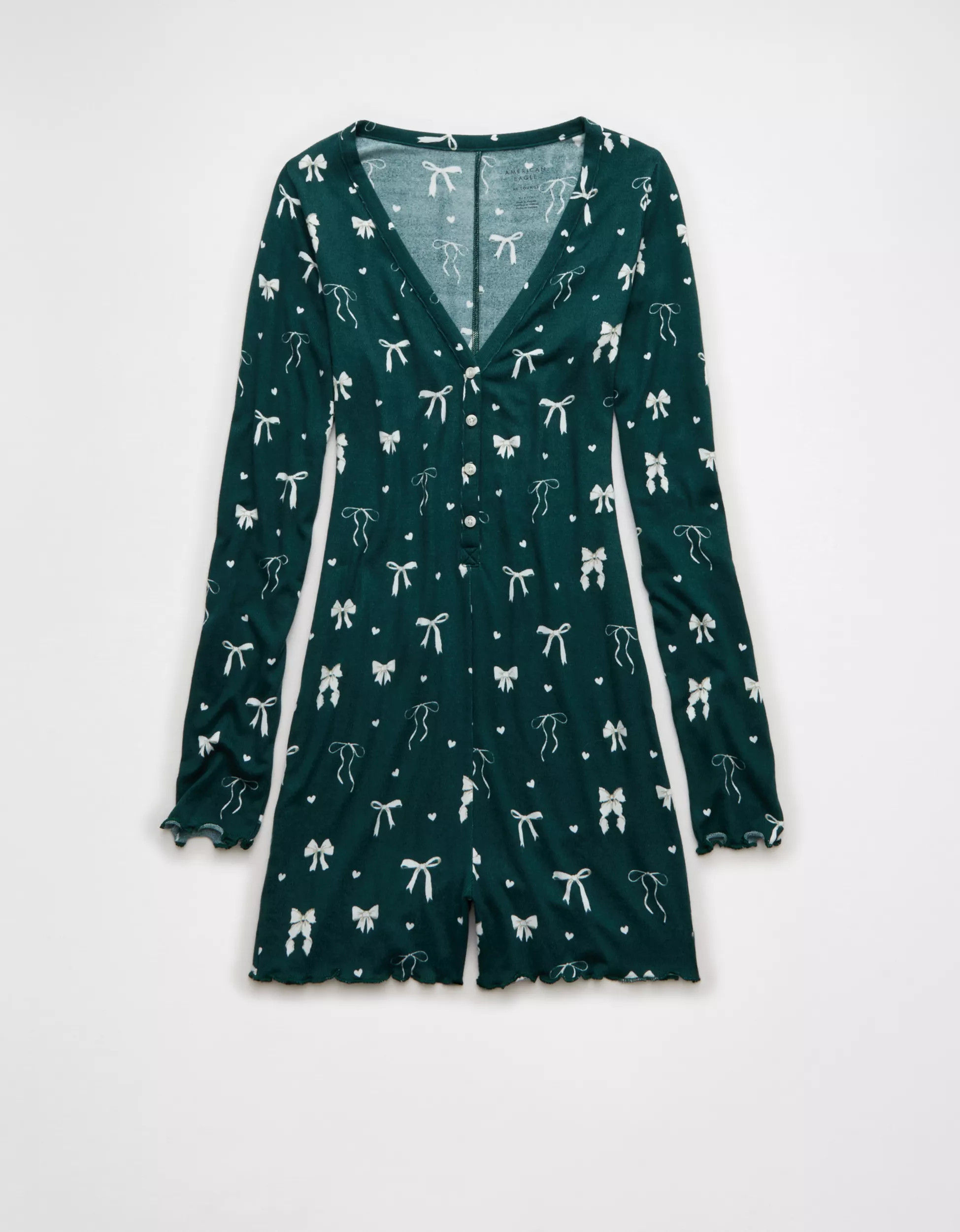 AE Luxe Plush Long Sleeve Romper | American Eagle Outfitters (US & CA)