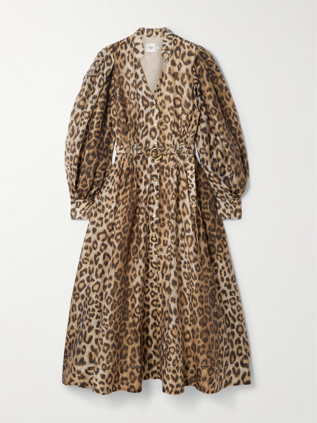 Aje - Isabella Belted Leopard-print Tencel Lyocell-blend Midi Shirt Dress - Animal print | NET-A-PORTER (US)