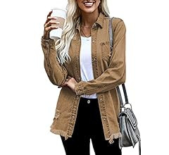Dokotoo Women's Oversized Denim Jacket Casual Long Boyfriend Distresse Jean Jacket Autumn Spring | Amazon (US)