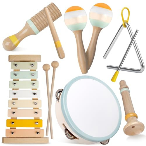 Baby Musical Instruments-Montessori Wooden Toys for Toddlers 1-3,Neutral Colors Percussion Instruments Set with Modern Boho Xylophone for Kids Preschool Educational 3+ | Amazon (US)