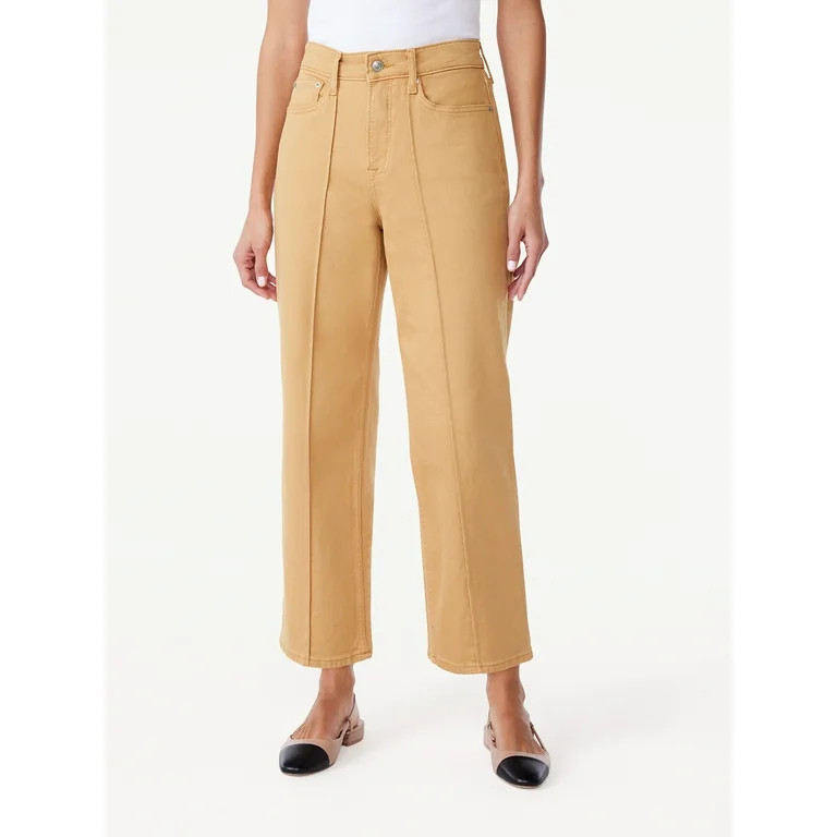 Free Assembly Women's Pintuck Cropped Wide Leg Straight Jeans, Sizes 0-18 | Walmart (US)