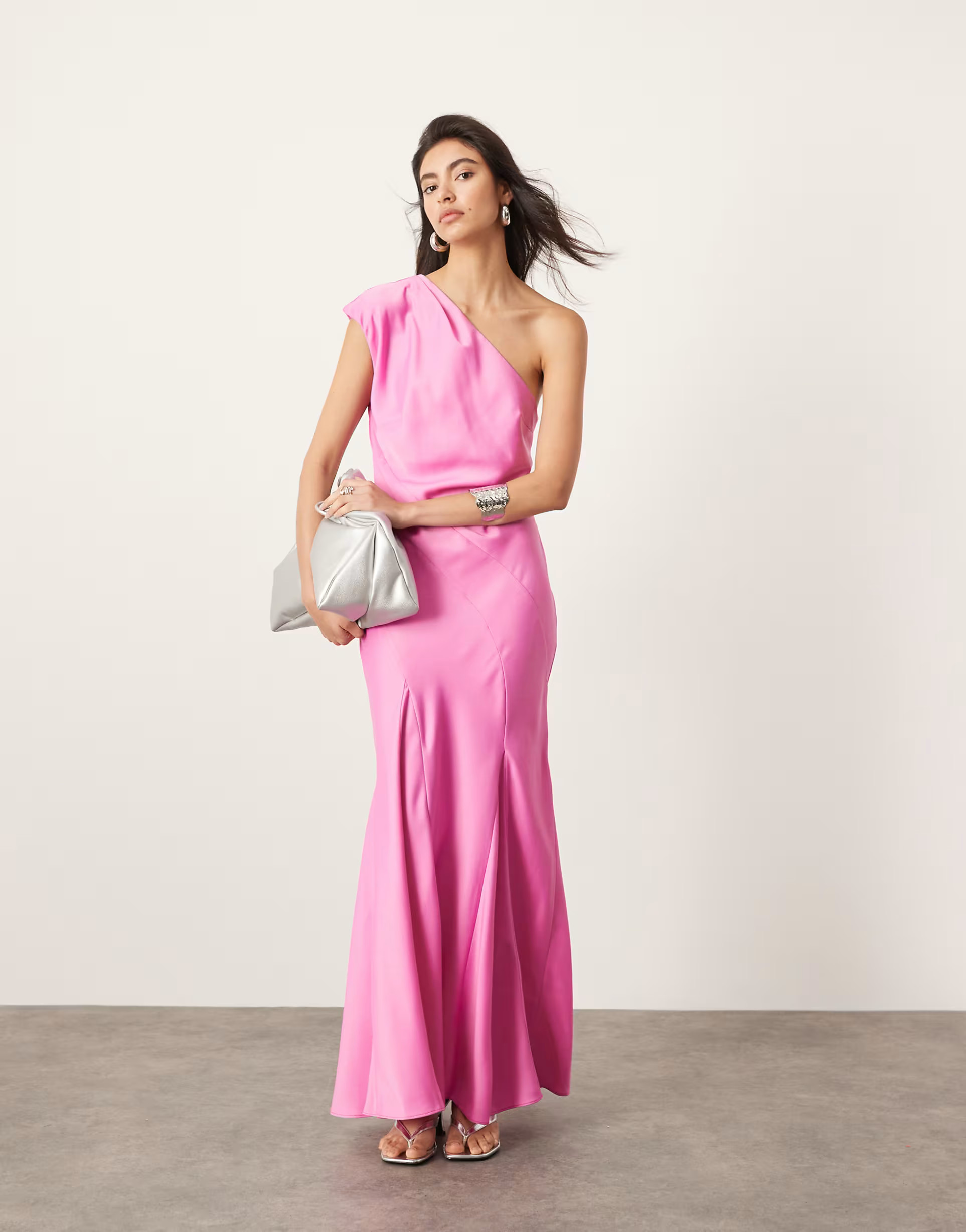 ASOS EDITION one shoulder seam detail maxi dress with full skirt in pink | ASOS (Global)