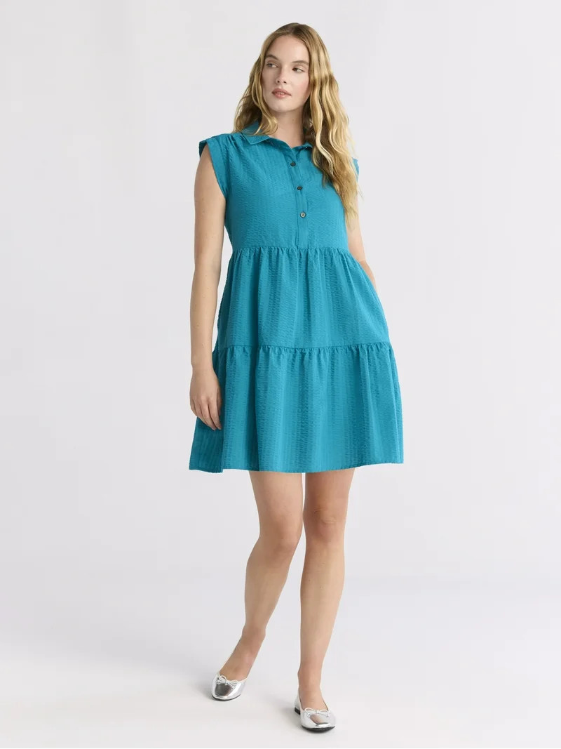 Time and Tru Women's and Women's Plus Tiered Mini Polo Dress, Sizes XS-4X | Walmart (US)