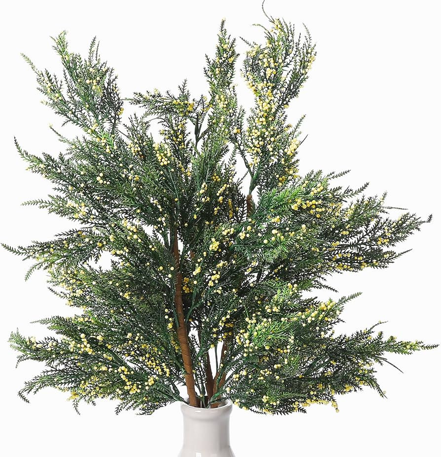3 Pcs 36 Inch Cypress Stems Branches Artificial Christmas Evergreen Pine Branches with Yellow Ber... | Amazon (US)