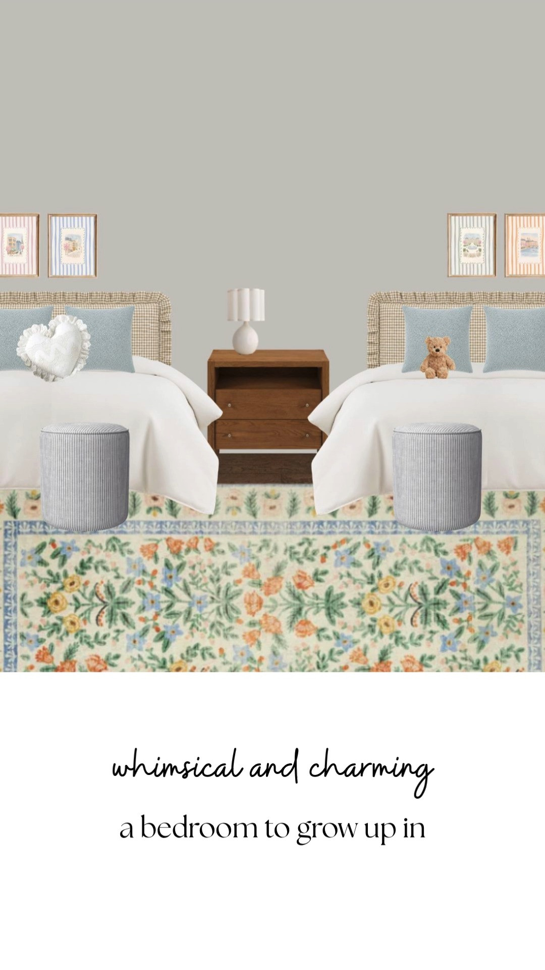 Soft colors, layered textures, and timeless details make shared spaces feel extra special. This warm transitional girls bedroom mixes floral patterns, woven textures, soft blue accents, and cozy neutrals for a space that feels playful, calm, and designed to grow beautifully over time.

girls bedroom inspiration, shared girls room, warm transitional bedroom, floral rug bedroom, neutral kids bedroom, cottage inspired kids room, timeless girls bedroom, woven twin beds, pastel bedroom decor, cozy kids room ideas, traditional girls bedroom, soft layered interiors, classic kids room decor, warm neutral bedroom, floral cottagecore bedroom, designer inspired kids room, cozy shared bedroom, elegant girls room, layered cottage interiors, whimsical traditional bedroom 

 #LTKHome #LTKSaleAlert #LTKKids