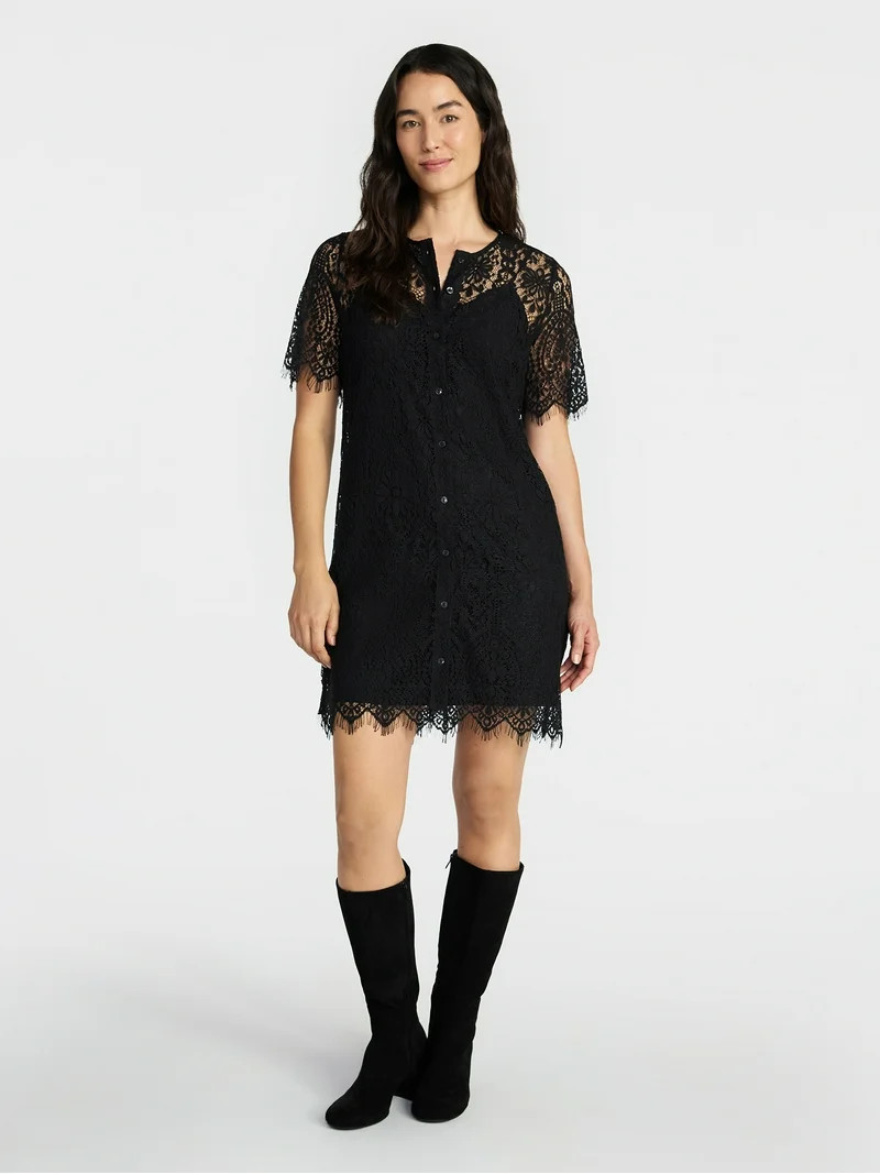 Time and Tru Women's Mini Lace Shirtdress, Sizes XS-XXXL | Walmart (US)