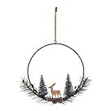 Creative Co-Op 7-1/2"W x 6-3/4"H Metal Wreath w/Sisal Tree, Greenery, Pinecones & Deer Wall Decor... | Amazon (US)
