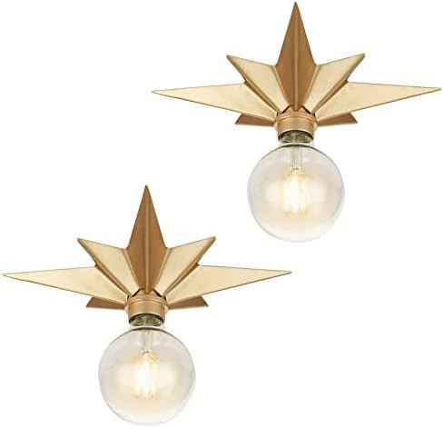 Flush Mount Ceiling Light - 2 Pack Brass Star Light Fixtures Mid-century Close to Ceiling Light F... | Amazon (US)