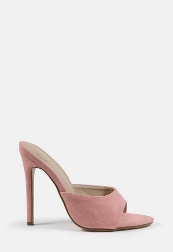 Blush Faux Suede Round Toe Heeled Mules | Missguided (US & CA)