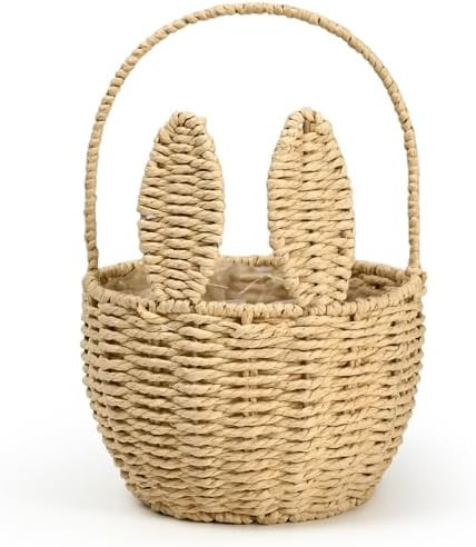 Easter Bunny Basket with Handle Handmade Wicker Bunny Ears Picnic Basket Sturdy Rattan Woven Rabb... | Amazon (US)