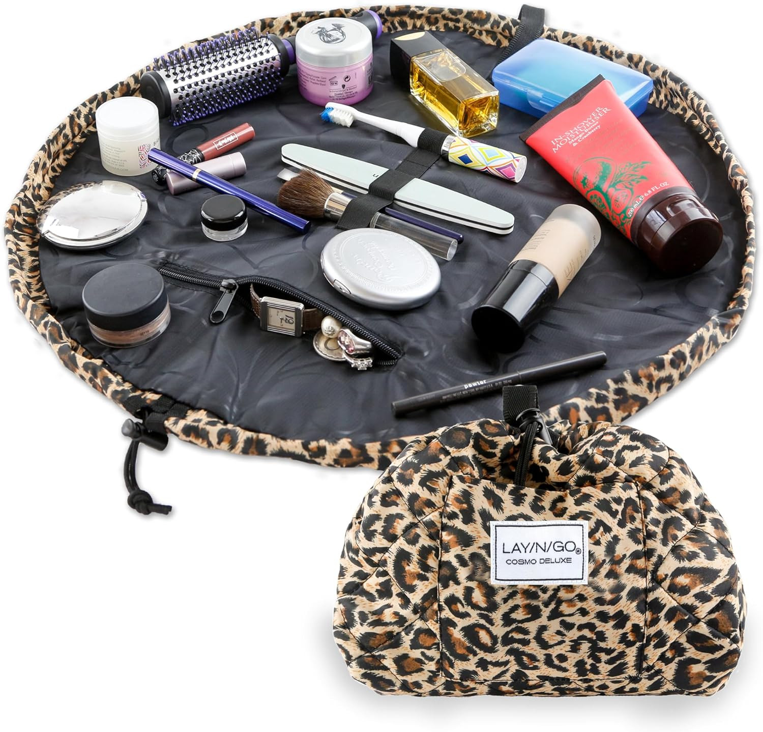 Lay-n-Go Cosmo Drawstring Cosmetic & Makeup Bag Organizer - Portable Drawstring Makeup Bag w/Zipp... | Amazon (US)