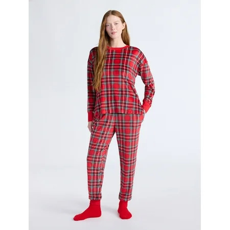 Joyspun Women’s Stretch Velour Long Sleeve Top, Pants, and Socks Pajama Set, 3-Piece, Sizes XS-4X | Walmart (US)