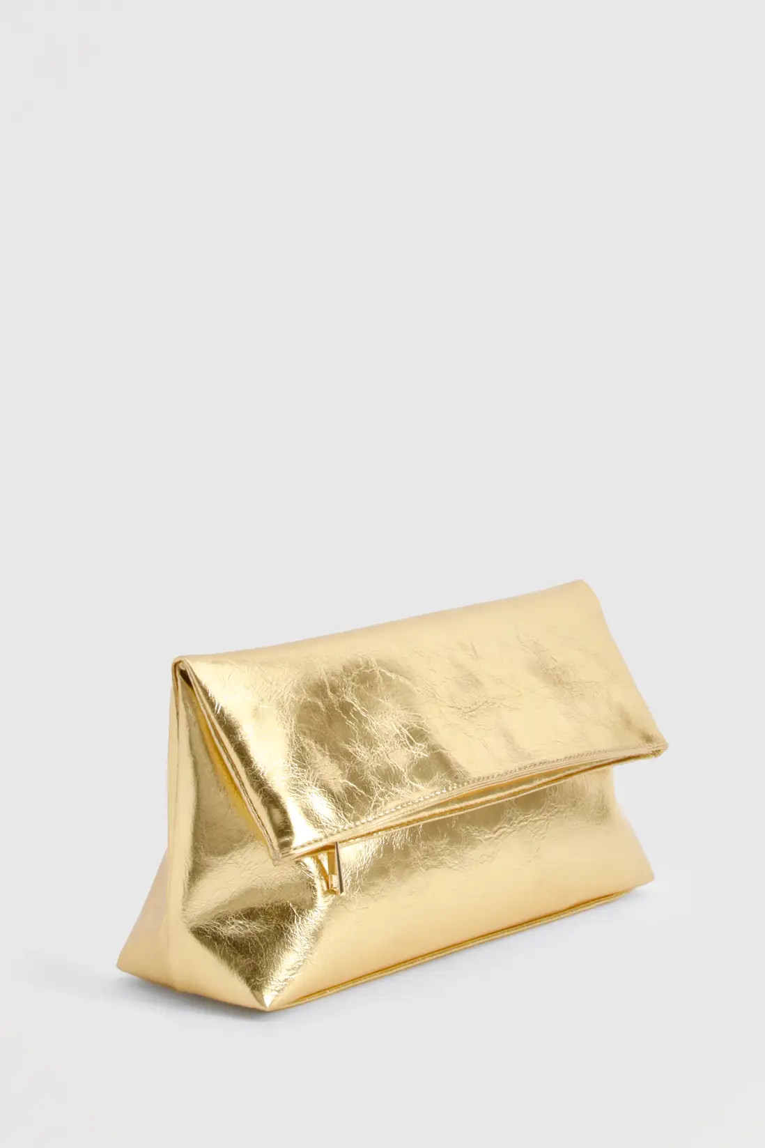 Gold Large Metallic Fold Over Clutch Bag | Boohoo USA | boohoo (US & Canada)