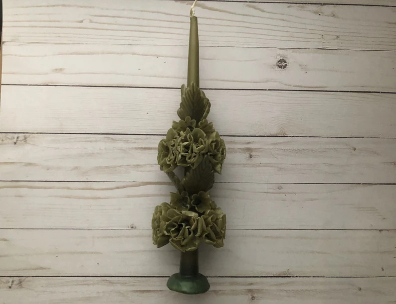 Large Day of the Dead Marigold Olive Mexican Artisan Candle Vela - Etsy | Etsy (US)