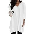 Womens Tunic Tops for Leggings with Pockets Vneck 3/4 Length Sleeve Shirt Casual Long T-Shirts S-... | Amazon (US)